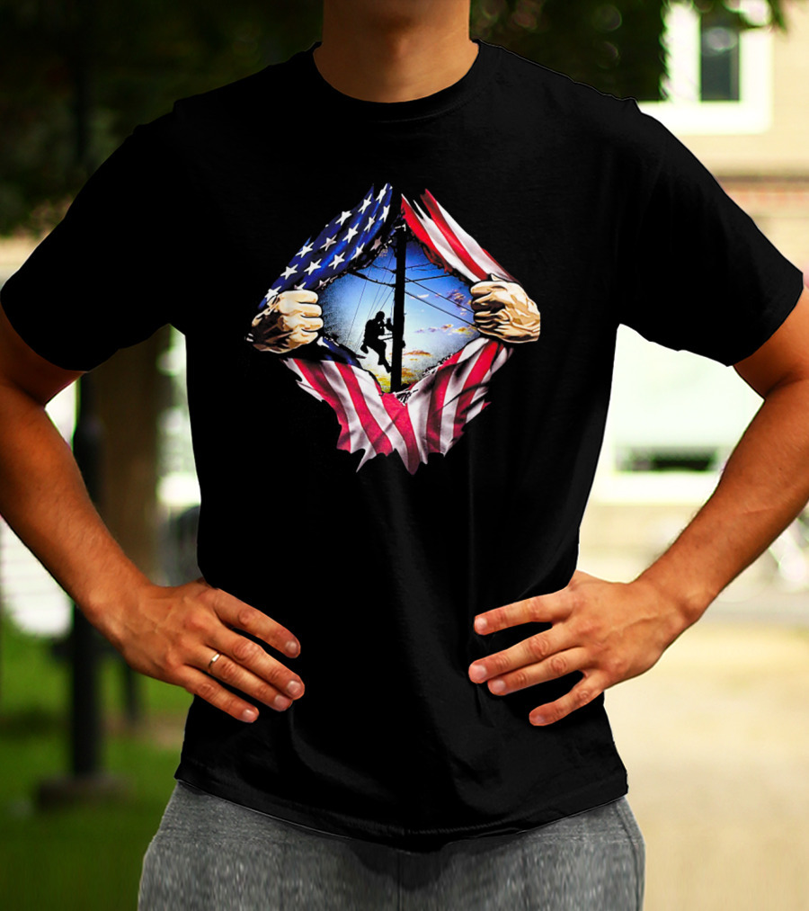 American Flag Lineman USA Patriotic Power Worker T-Shirt