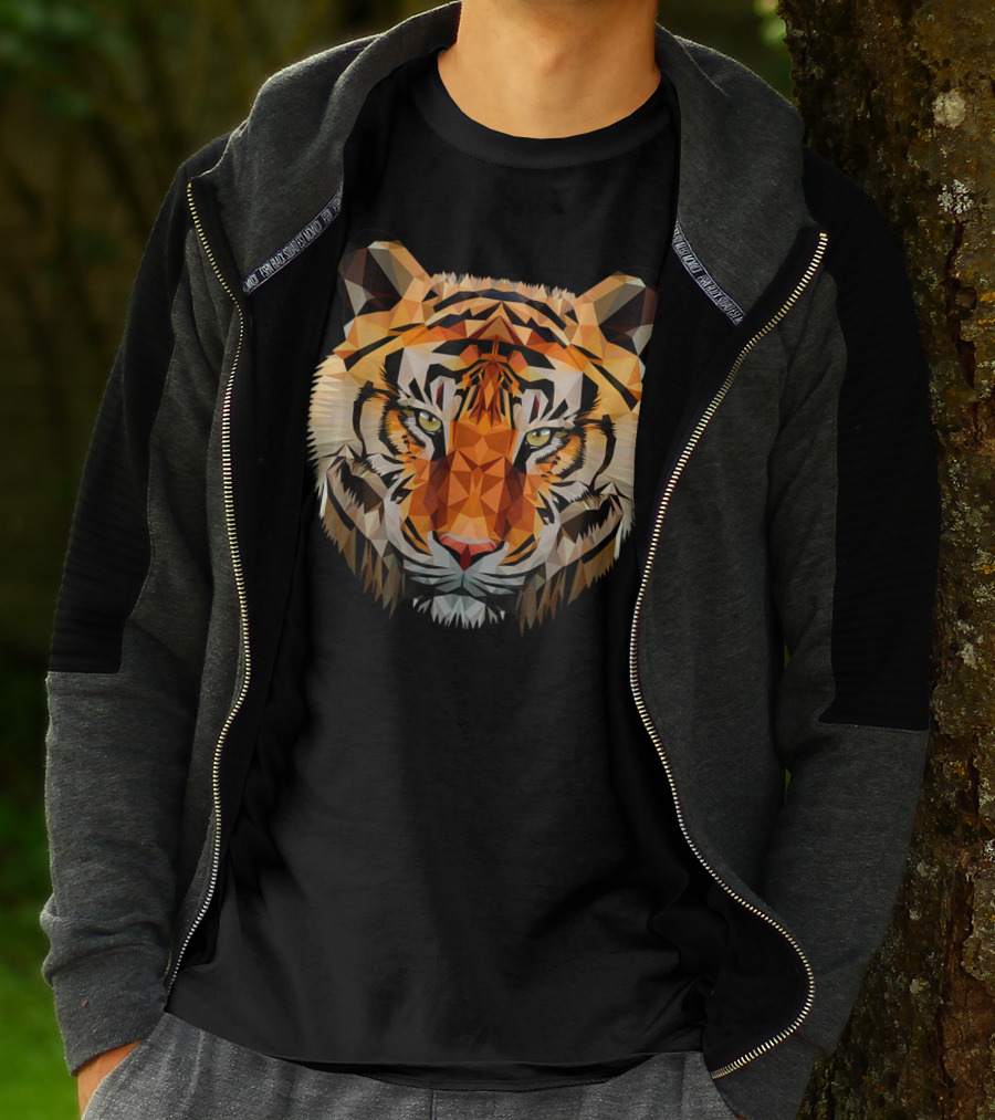 Geometric Triangular Low Poly Tiger Head T-Shirt