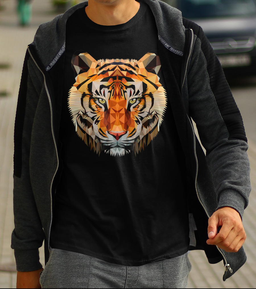 Geometric Triangular Low Poly Tiger Head T-Shirt