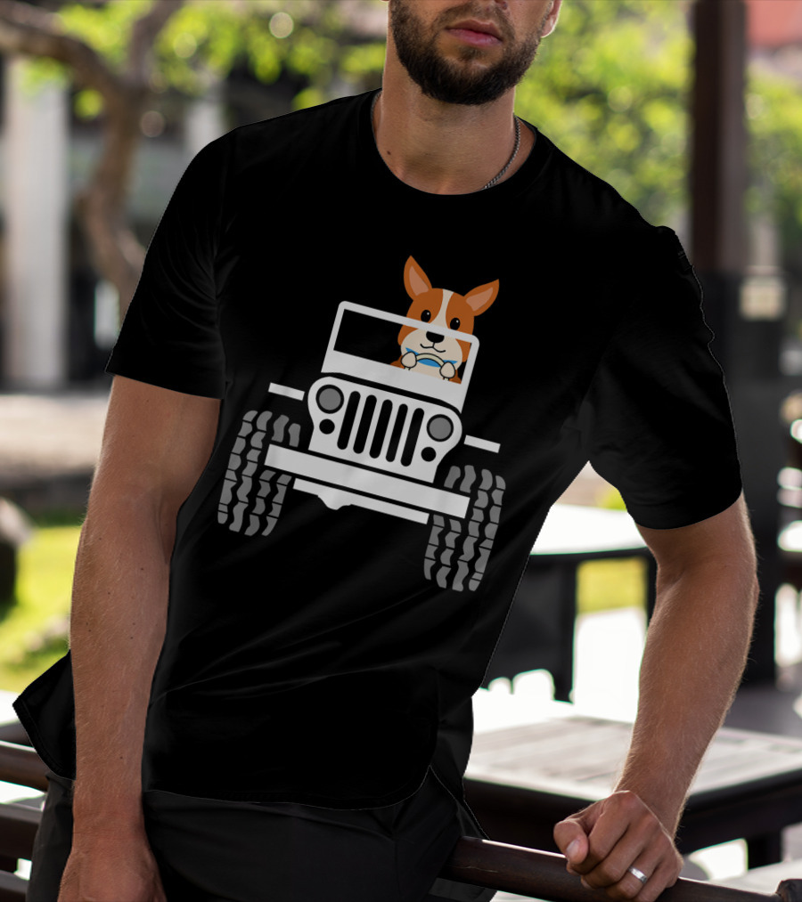 Mens Funny Cute Corgi Jeep Dog T-Shirt