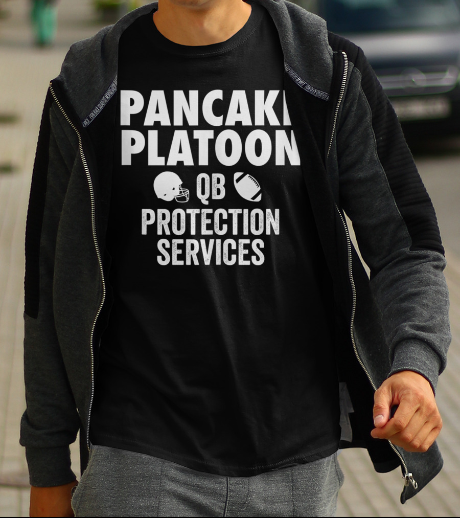 Pancake Platoon QB Protection Services Football Offensive Lineman Line T-Shirt