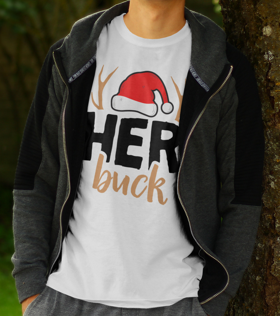 Her Buck Christmas Antlers Santa Hat Matching Mens T-Shirt