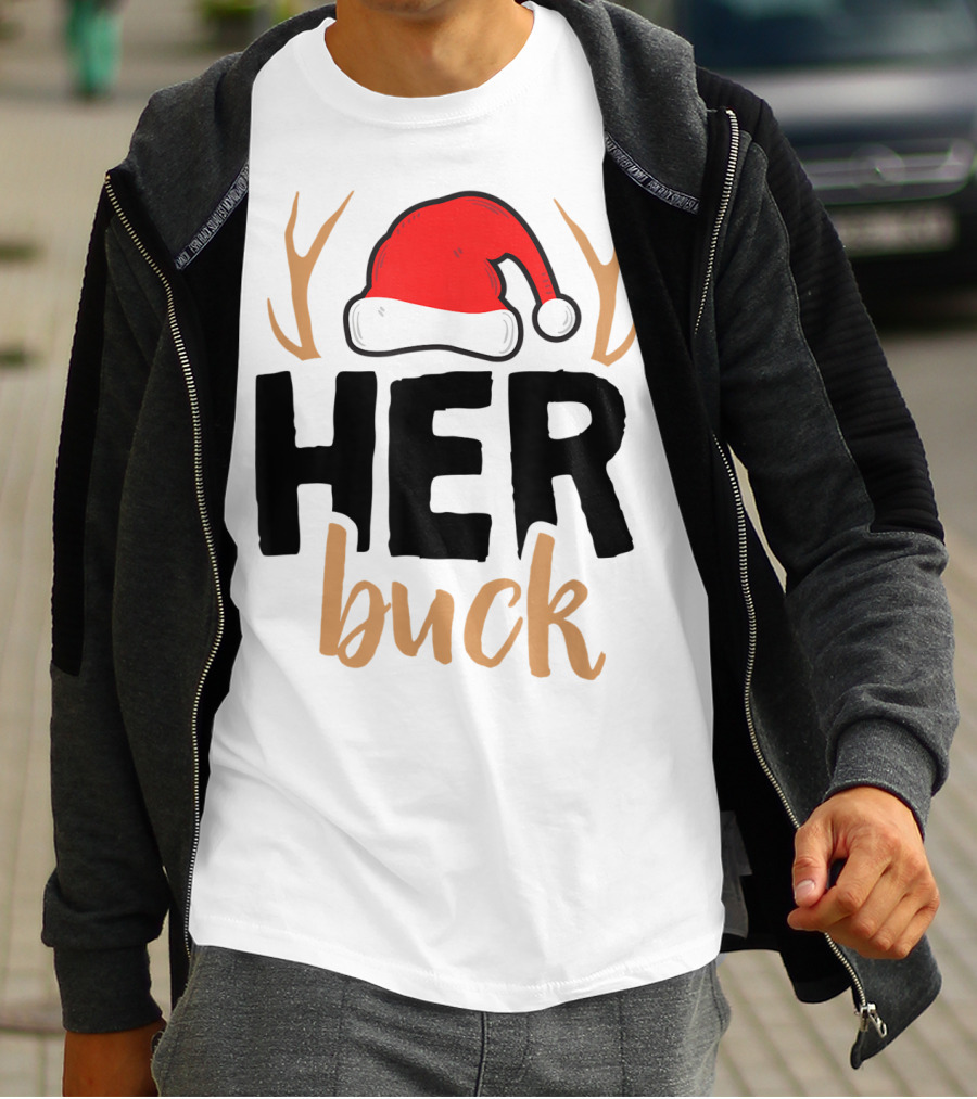 Her Buck Christmas Antlers Santa Hat Matching Mens T-Shirt