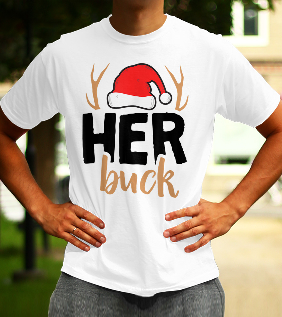 Her Buck Christmas Antlers Santa Hat Matching Mens T-Shirt