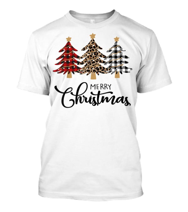 Merry Christmas Plaid Leopard Trees T-Shirt