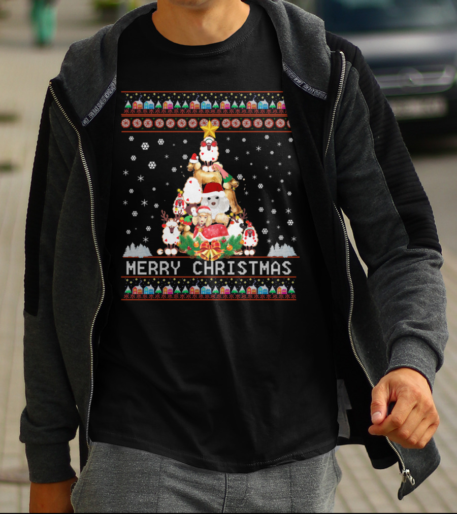 Merry Christmas Poodles And Santa Festive T-Shirt