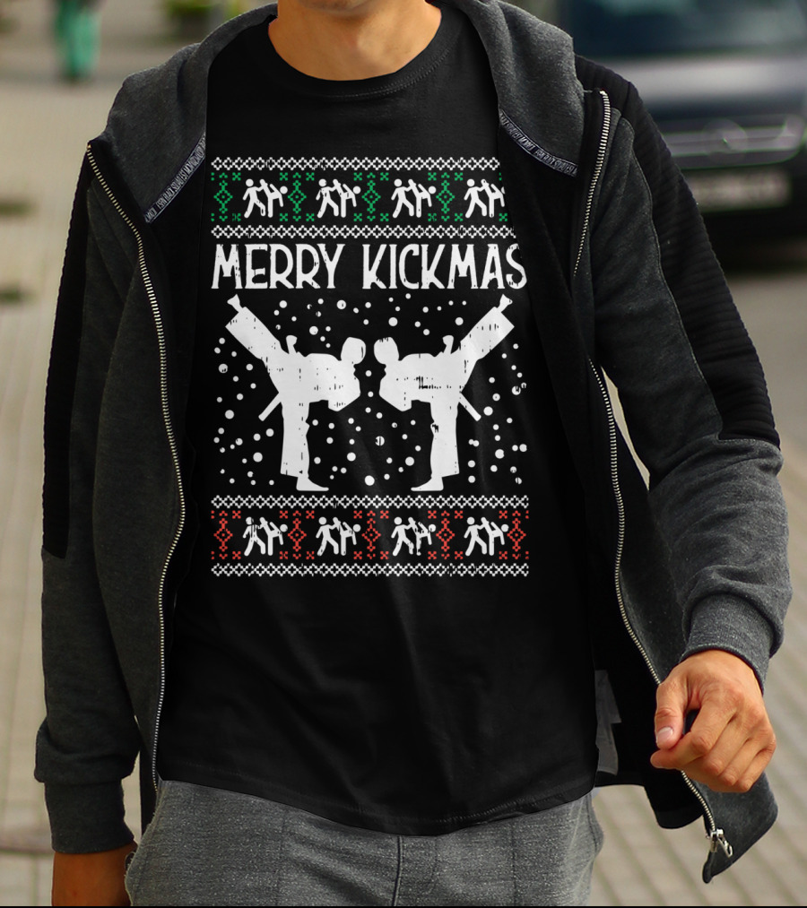 Merry Kickmas Ugly Christmas Karate Jiu Jitsu Martial Arts T-Shirt
