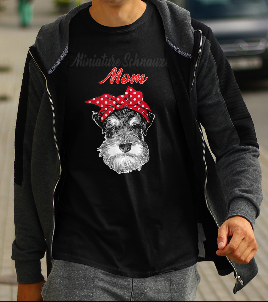 Miniature Schnauzer Mom Red Polka Dot Bow T-Shirt