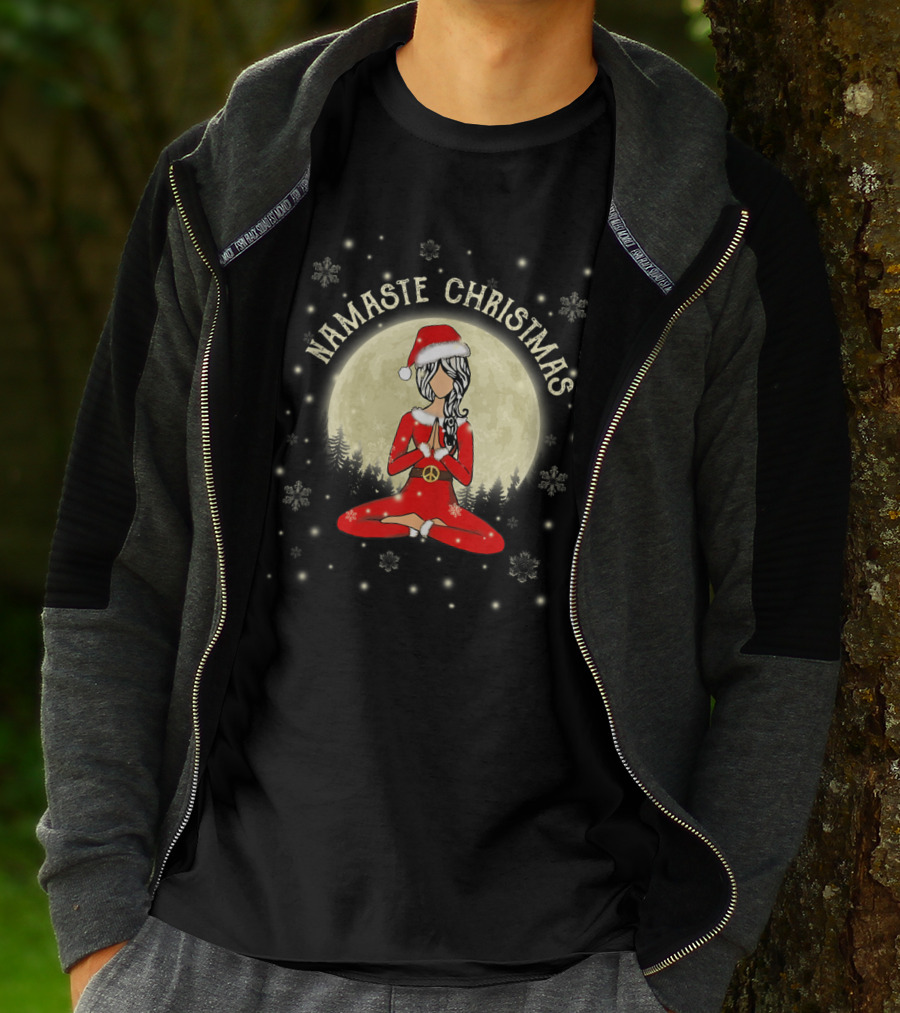 Namaste Christmas Peaceful Santa Yoga Moonlight Snowflakes Women's Meditation T-Shirt