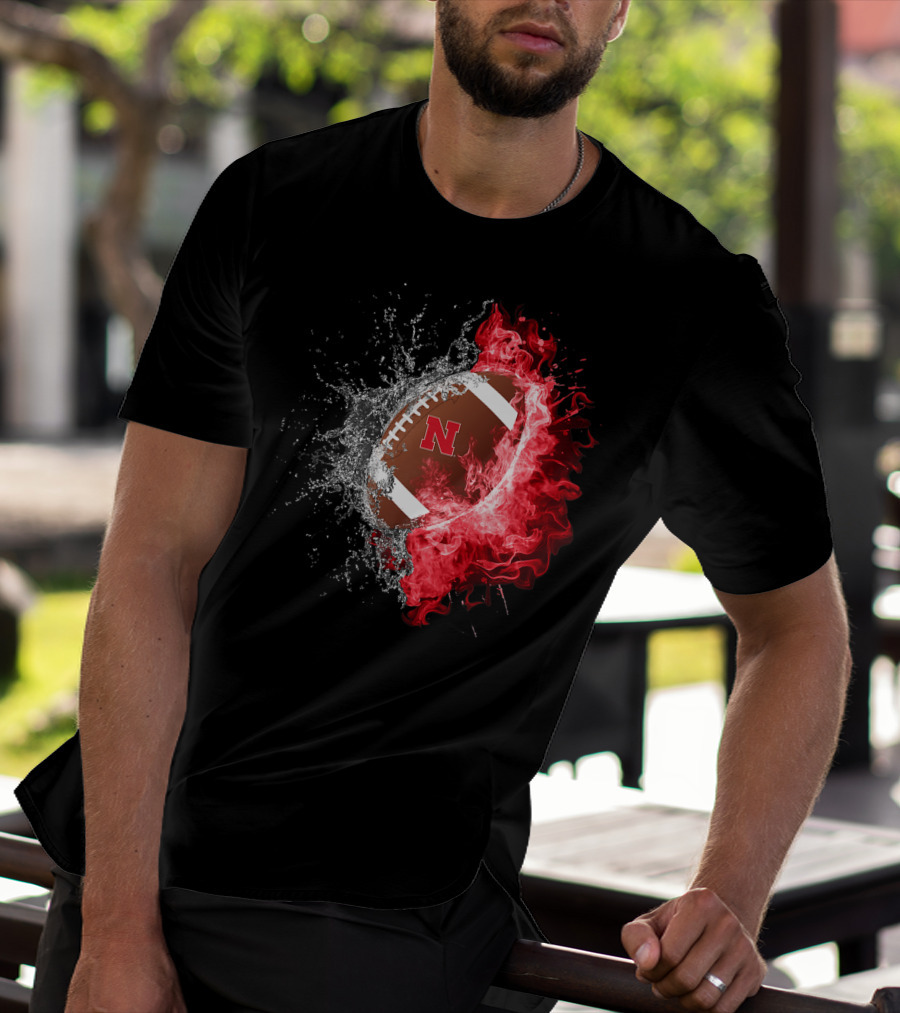 Nebraska Cornhuskers Football Water And Fire Burst T-Shirt
