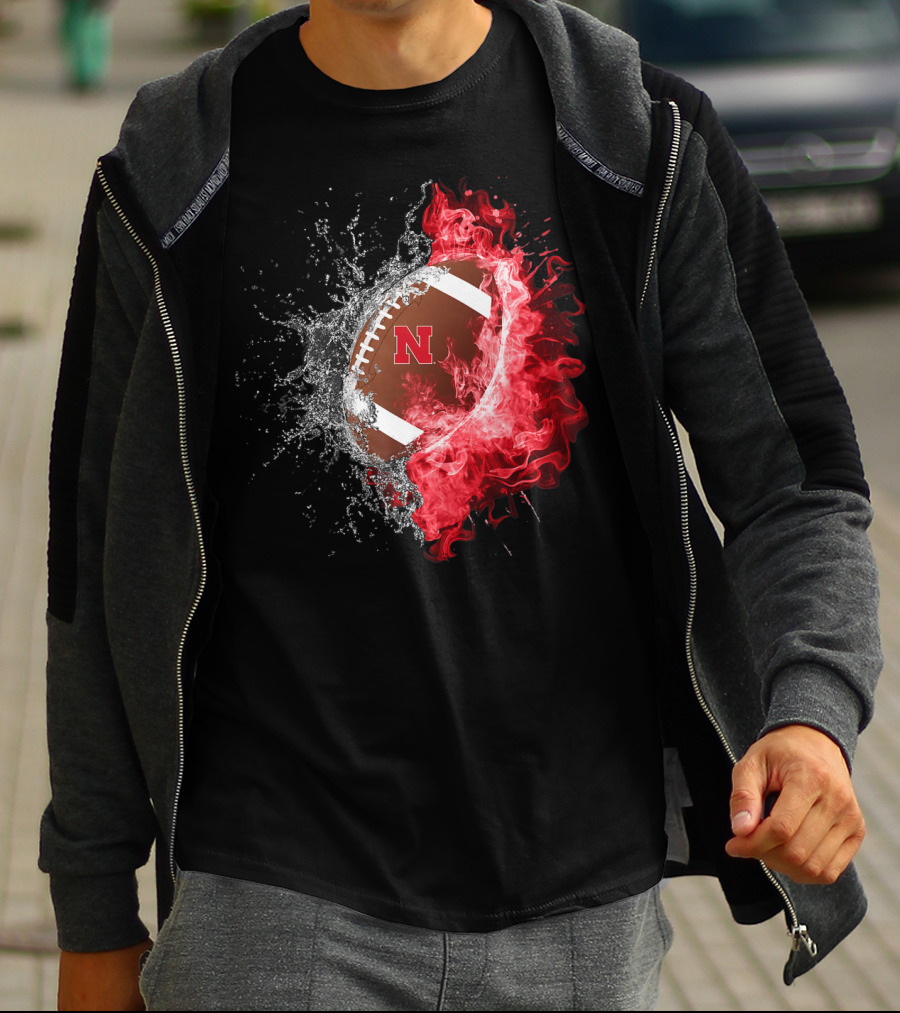 Nebraska Cornhuskers Football Water And Fire Burst T-Shirt