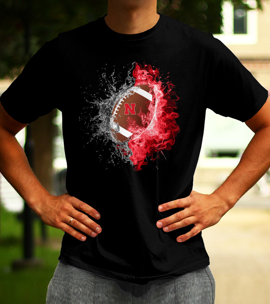 Nebraska Cornhuskers Football Water And Fire Burst T-Shirt