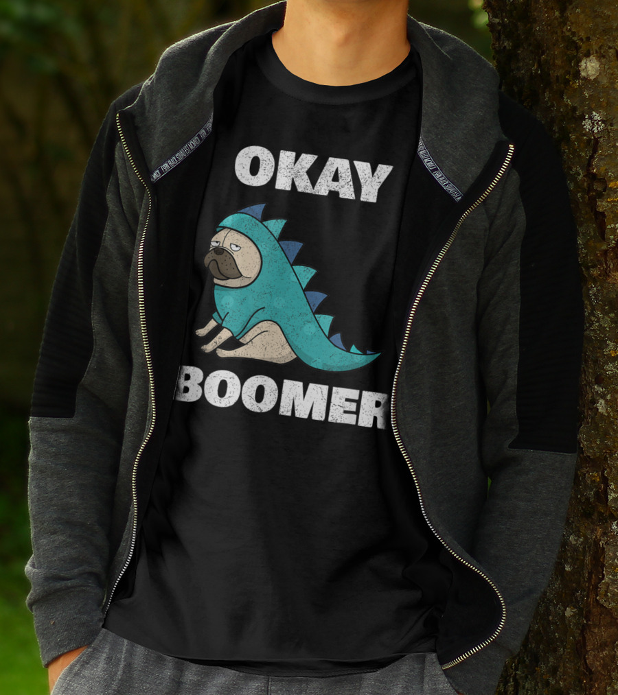 Okay Boomer Funny Dinosaur Pug T-Shirt