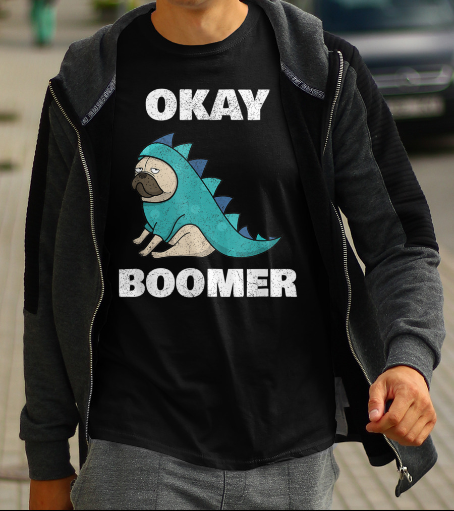 Okay Boomer Funny Dinosaur Pug T-Shirt