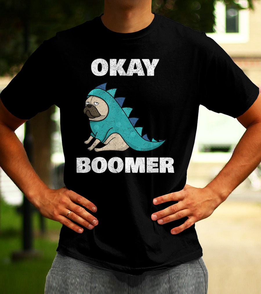 Okay Boomer Funny Dinosaur Pug T-Shirt