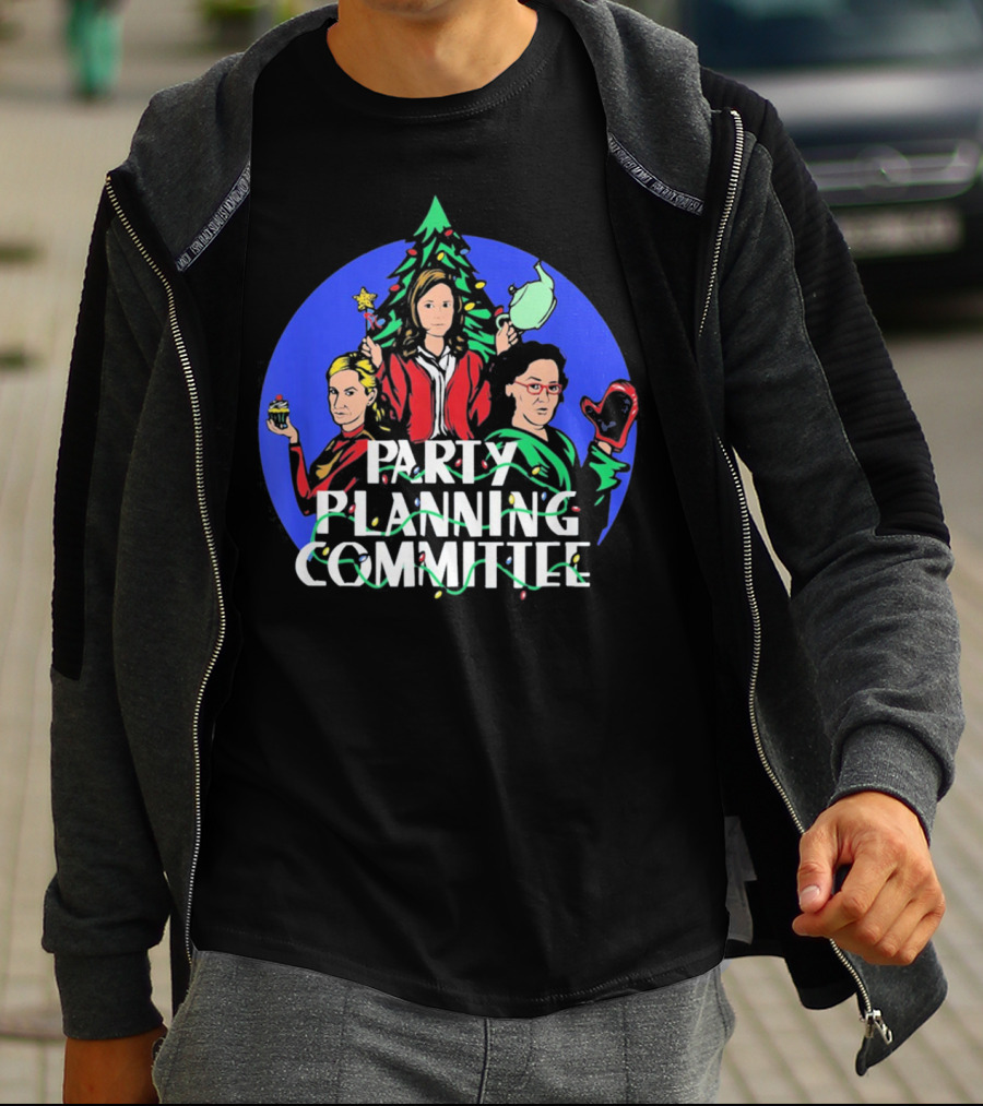 Party Planning Committee Christmas Fun With Tree Background T-Shirt