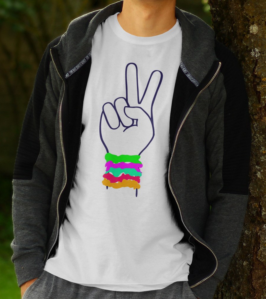 Peace Hand Sign With Colorful Scrunchies T-Shirt