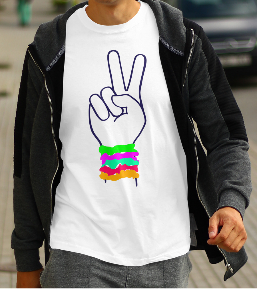 Peace Hand Sign With Colorful Scrunchies T-Shirt