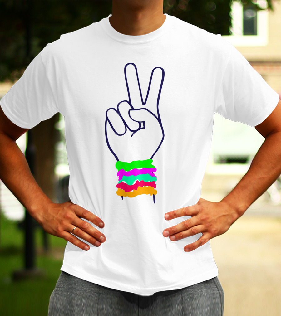 Peace Hand Sign With Colorful Scrunchies T-Shirt
