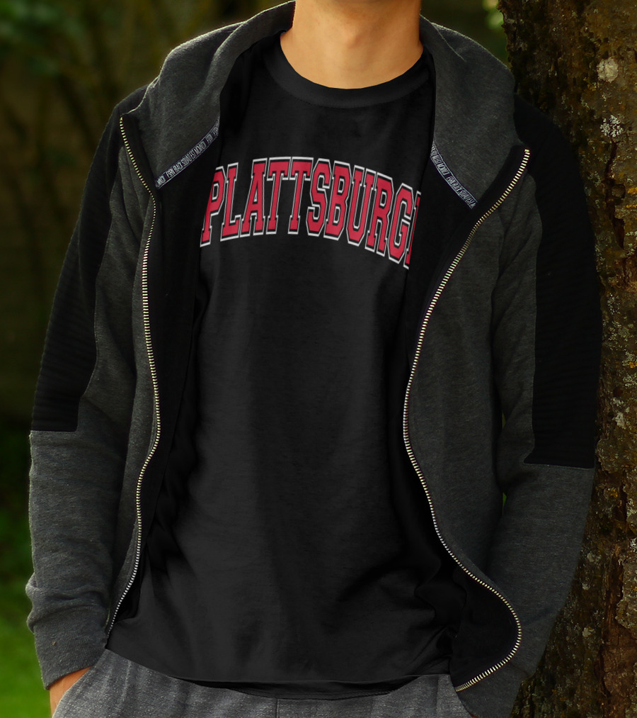 Plattsburgh Varsity Red Text Arch Style Classic Bold Letters T-Shirt