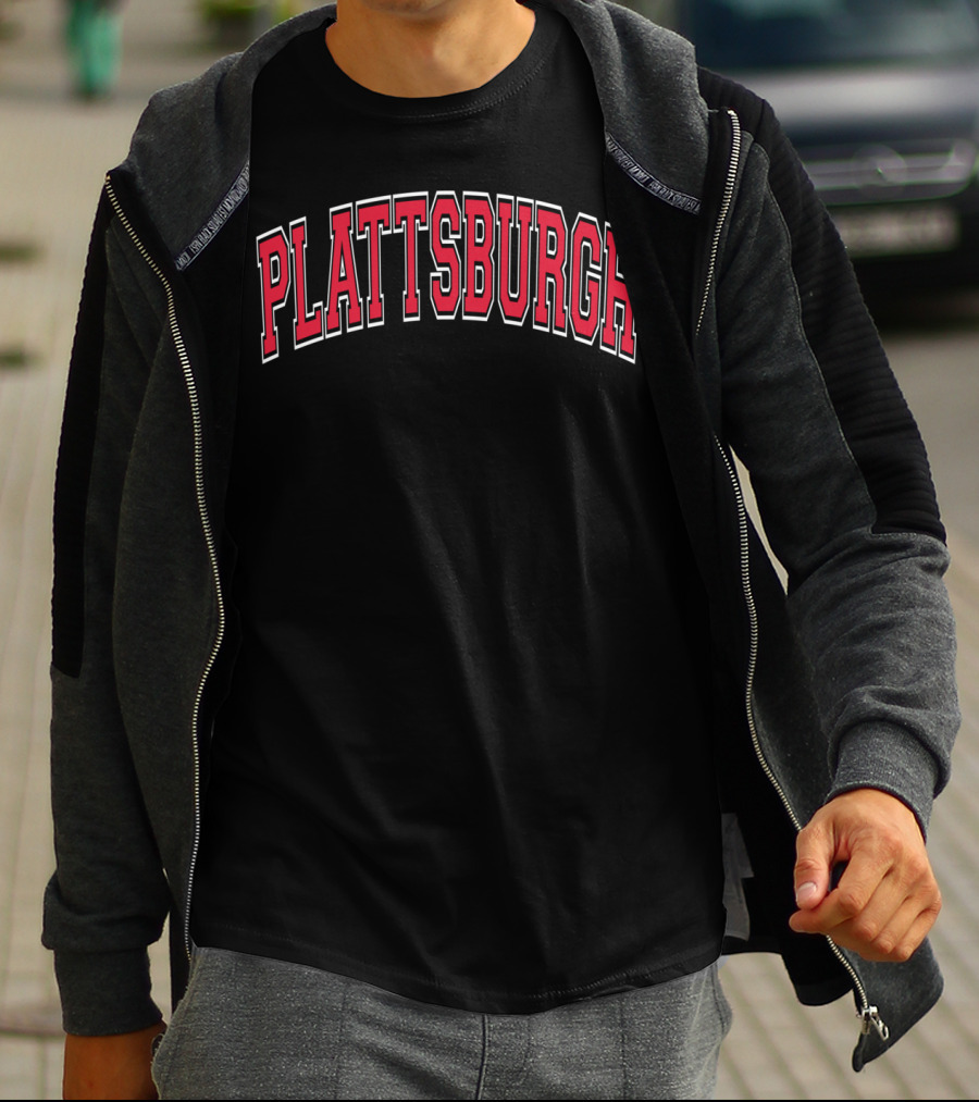 Plattsburgh Varsity Red Text Arch Style Classic Bold Letters T-Shirt