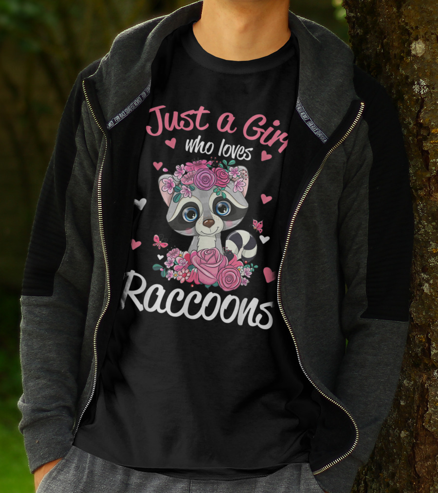 Just A Girl Who Loves Raccoons Floral Hearts T-Shirt
