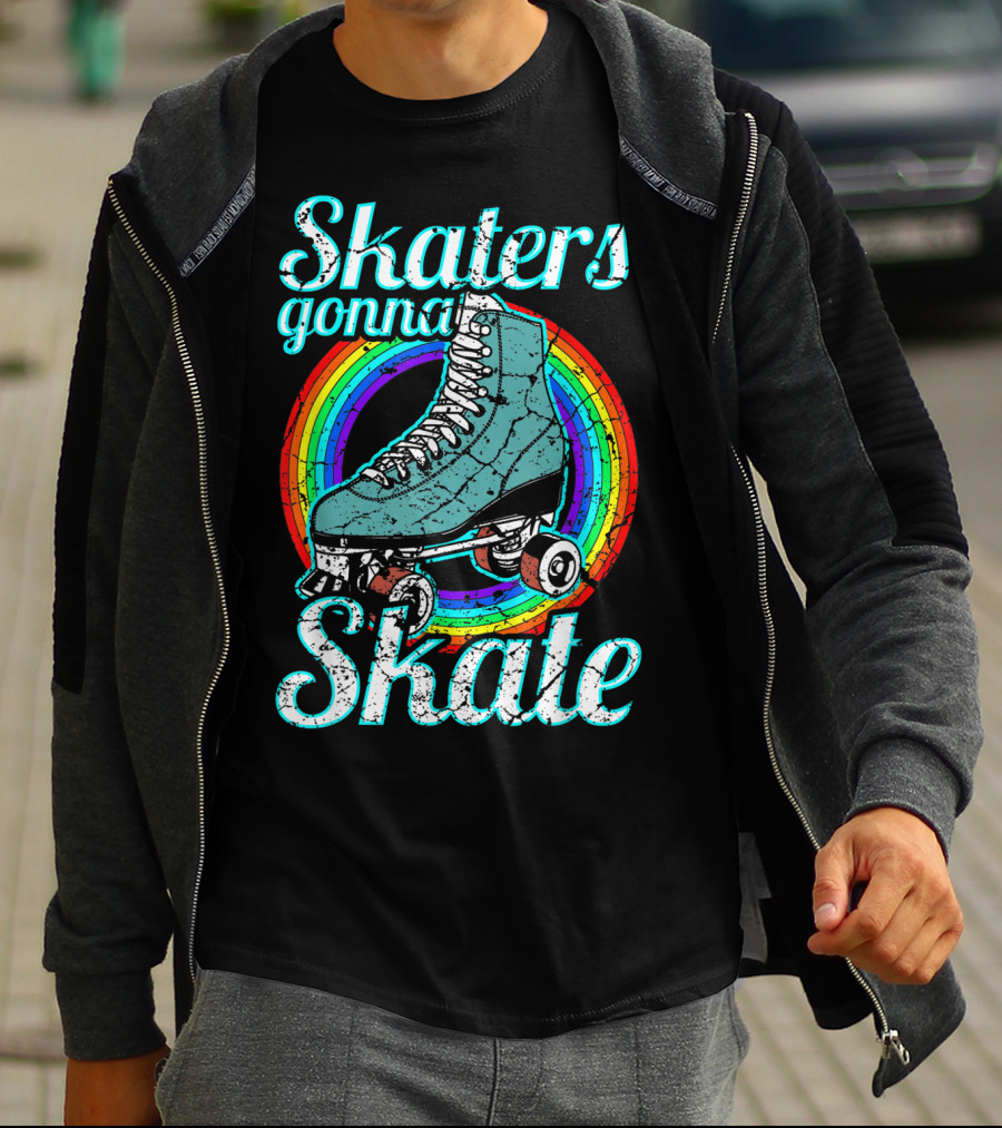 Retro Skaters Gonna Skate Roller Skate Vintage Style Rainbow T-Shirt