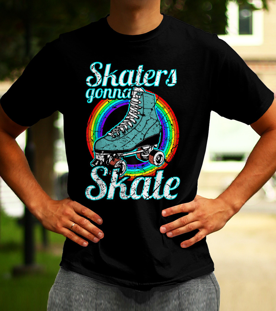 Retro Skaters Gonna Skate Roller Skate Vintage Style Rainbow T-Shirt
