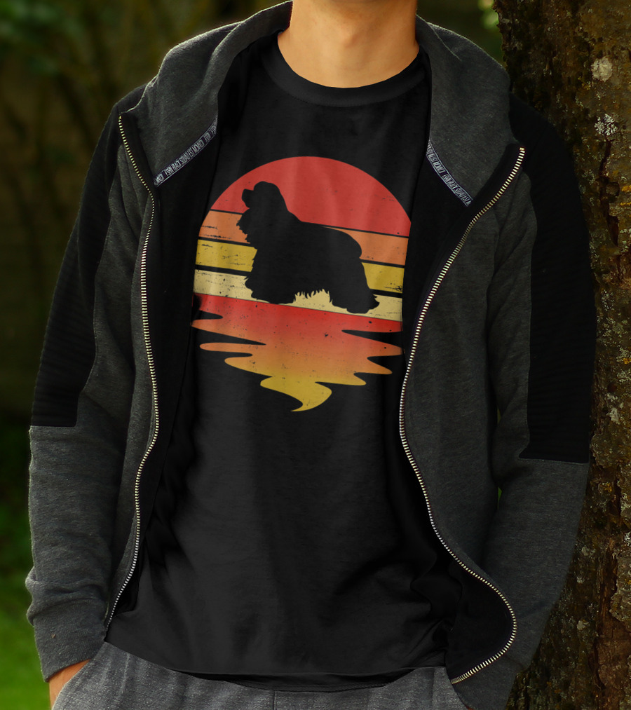 Retro Sunset Cocker Spaniel Silhouette Vintage 70s Style Dog Scene T-Shirt