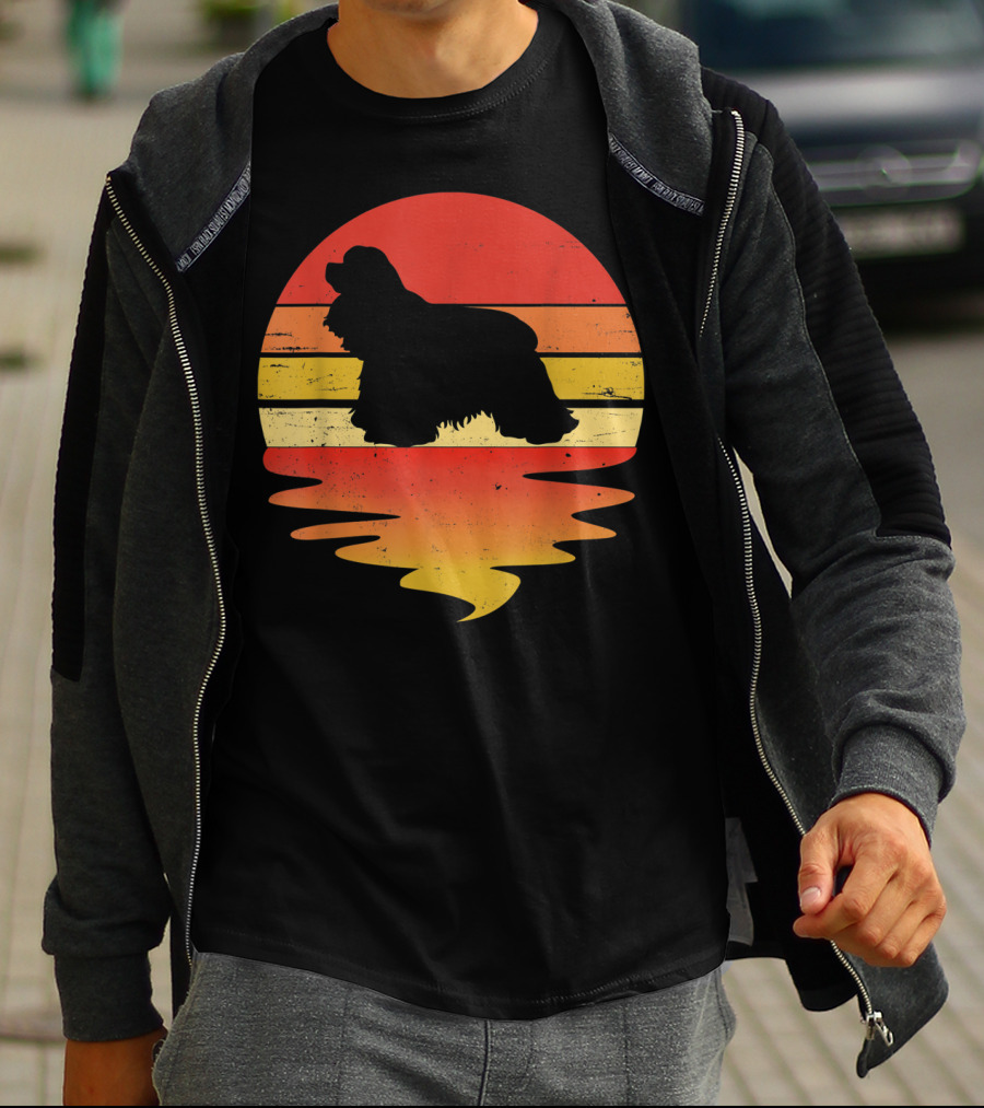 Retro Sunset Cocker Spaniel Silhouette Vintage 70s Style Dog Scene T-Shirt