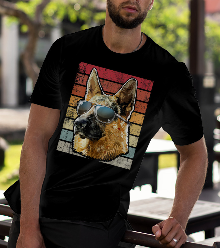 Retro Vintage German Shepherd Wearing Sunglasses T-Shirt