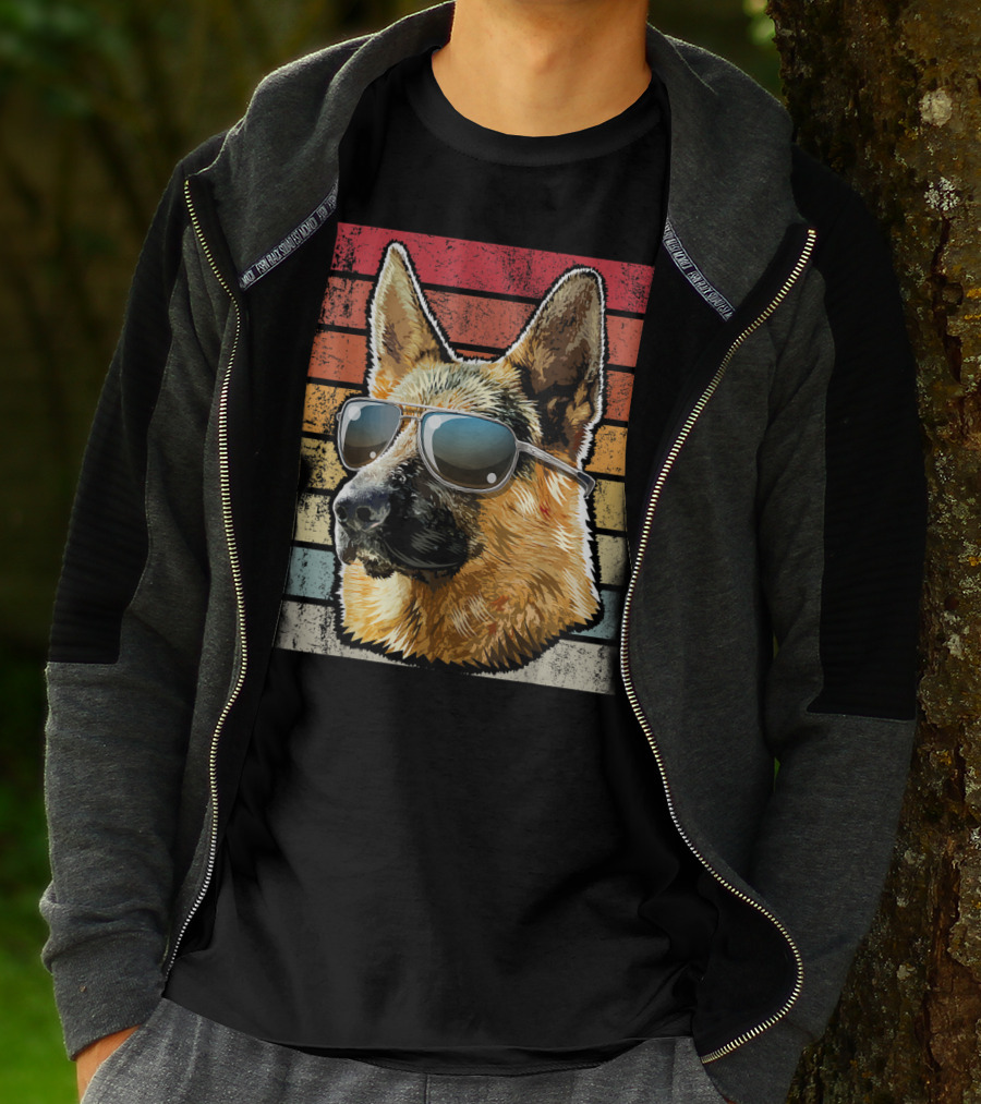 Retro Vintage German Shepherd Wearing Sunglasses T-Shirt