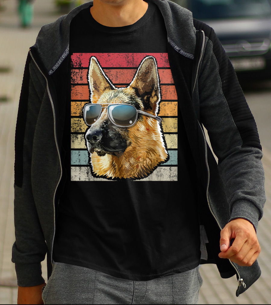 Retro Vintage German Shepherd Wearing Sunglasses T-Shirt