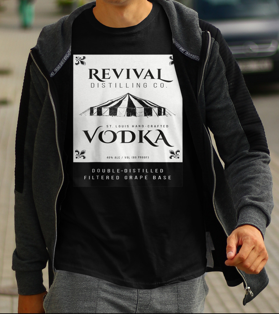 Revival Distilling Co. St. Louis Hand-Crafted Vodka Double-Distilled Filtered Grape Base T-Shirt