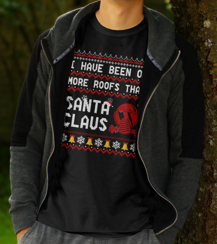 I Have Been On More Roofs Than Santa Claus Firefighter Helmet Holiday Bells Snowflakes T-Shirt