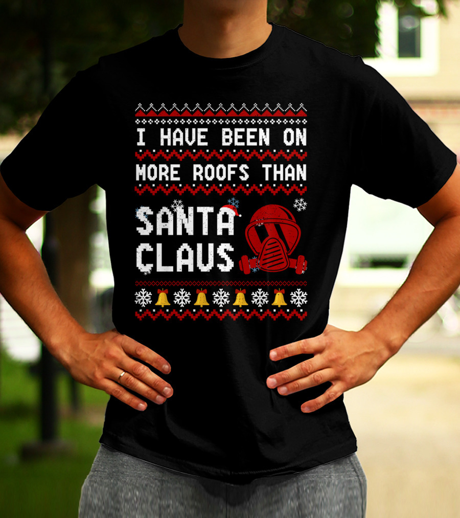 I Have Been On More Roofs Than Santa Claus Firefighter Helmet Holiday Bells Snowflakes T-Shirt