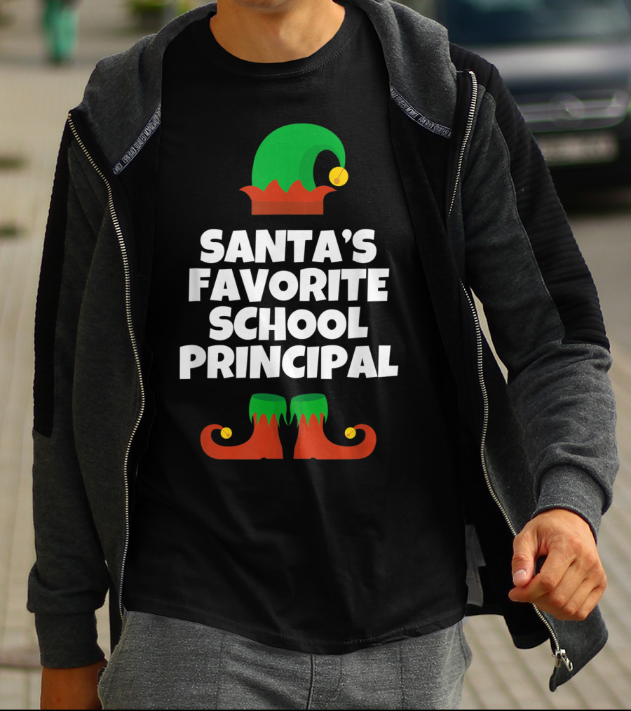 Santa's Favorite School Principal Elf Hat And Shoes T-Shirt