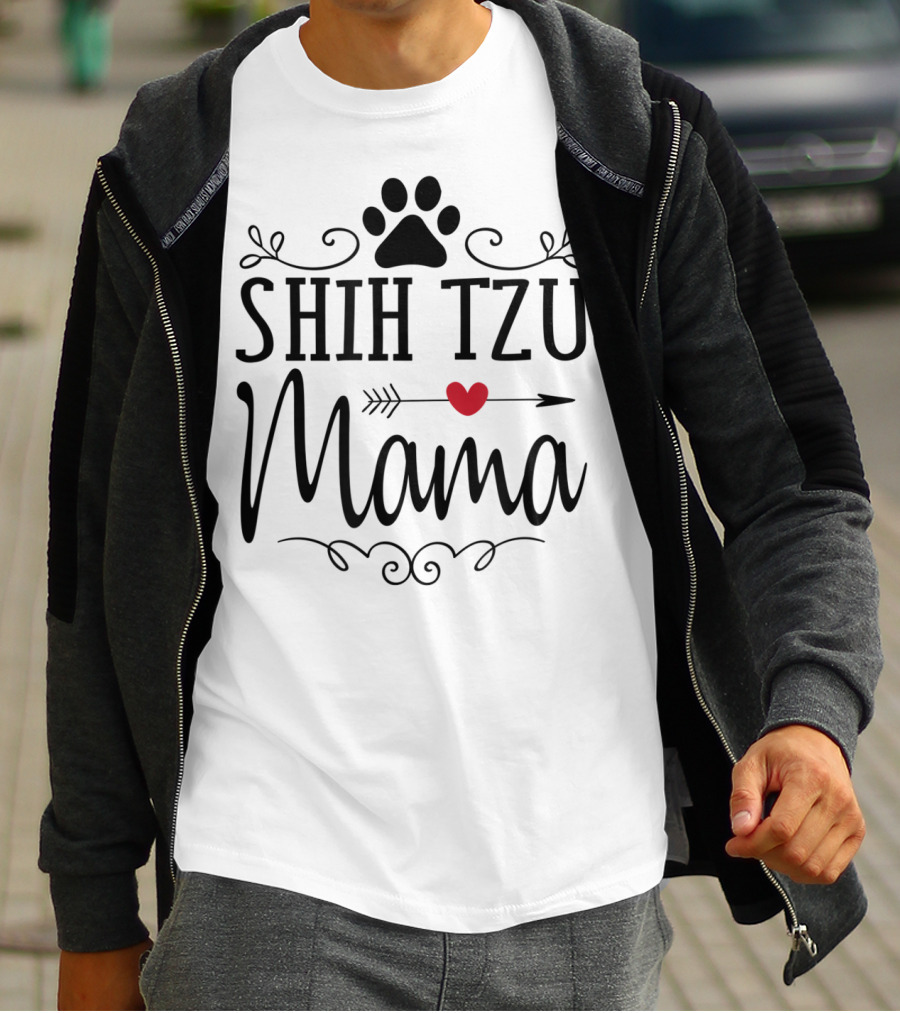 Shih Tzu Mama Heart Arrow Paw Prints T-Shirt