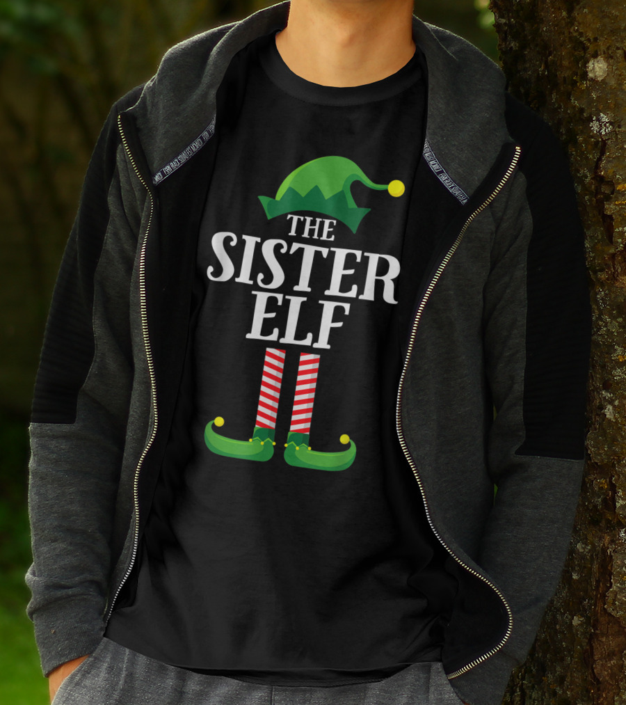 The Sister Elf Matching Family Group Christmas Hat And Shoes T-Shirt