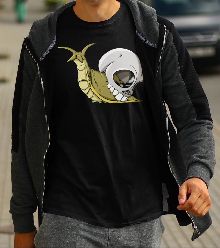 Skullug Funny Mix Skull With Slug Shell T-Shirt