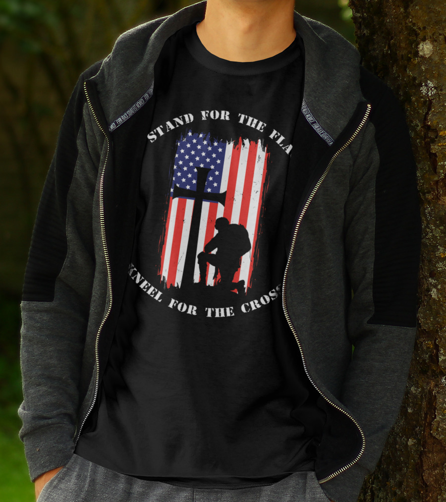 Stand For The Flag Kneel For The Cross Soldier American Flag Cross T-Shirt