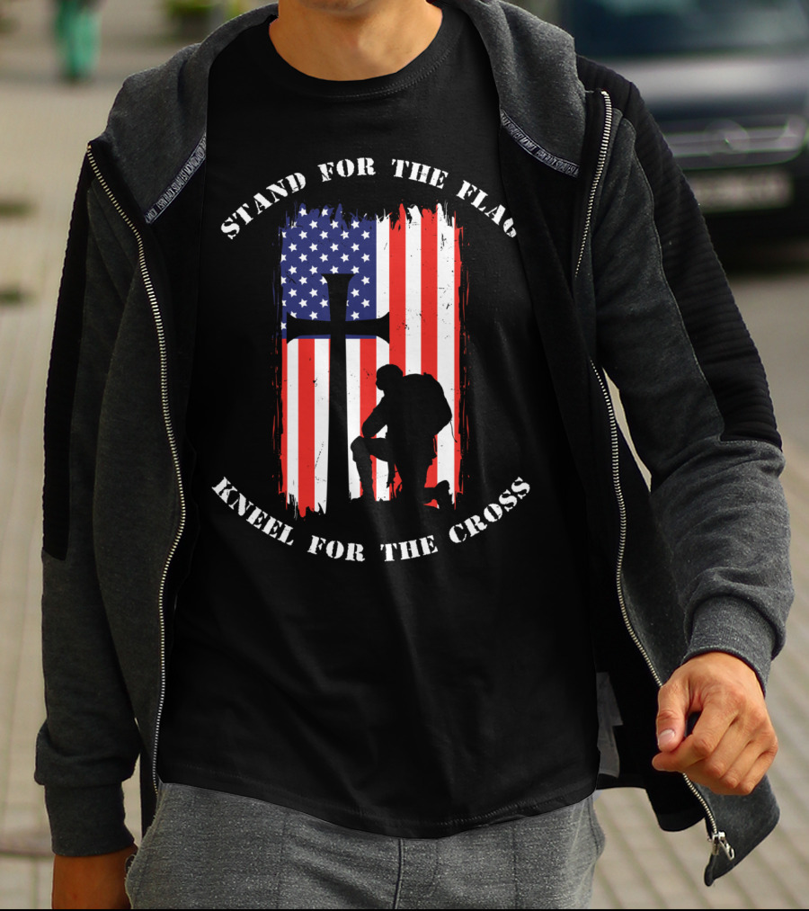Stand For The Flag Kneel For The Cross Soldier American Flag Cross T-Shirt
