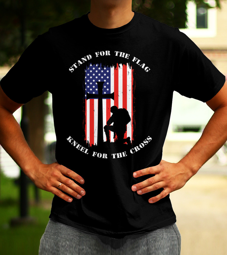 Stand For The Flag Kneel For The Cross Soldier American Flag Cross T-Shirt