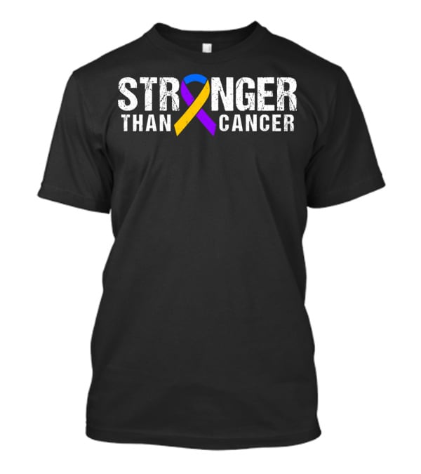STRONGER THAN CANCER Purple Yellow Ribbon Bladder Cancer Awareness T-Shirt