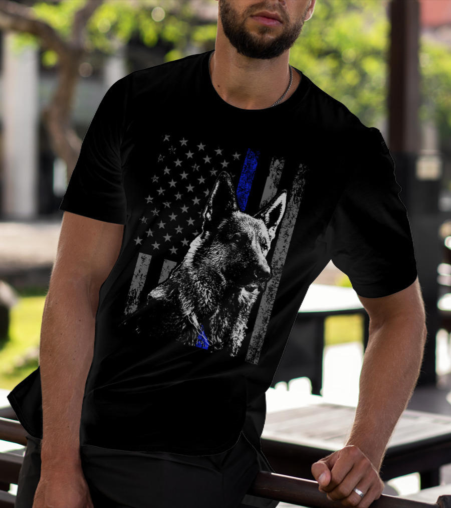 Thin Blue Line American Flag German Shepherd Police Dog T-Shirt