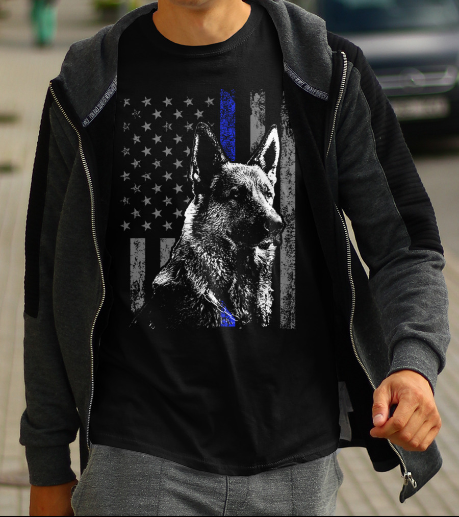 Thin Blue Line American Flag German Shepherd Police Dog T-Shirt