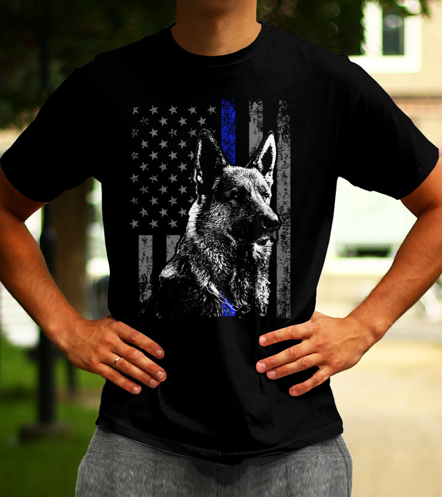 Thin Blue Line American Flag German Shepherd Police Dog T-Shirt