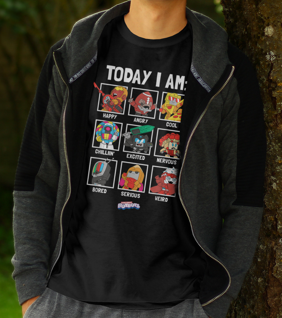 Today I Am Happy Angry Cool Chillin Excited Nervous Bored Serious Weird Transformers Botbots Characters T-Shirt