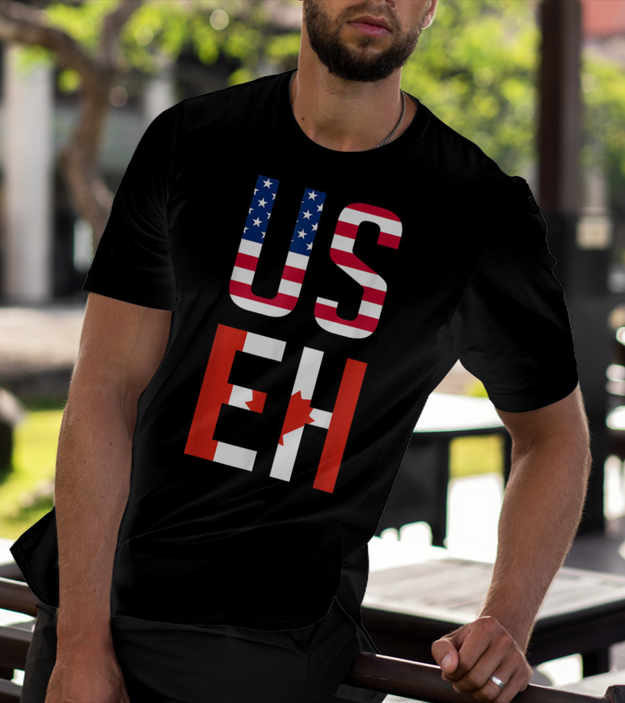 US Eh American Canadian Flag Contrast T-Shirt