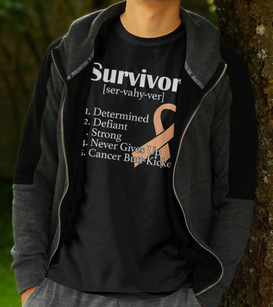 Survivor Definition Determined Defiant Strong Never Gives Up Cancer Butt-Kicker Peach T-Shirt